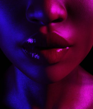 Mükemmel dudaklar, kadın yüzü, 3d render portresi yakından