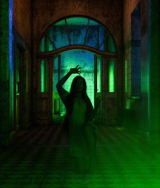 Kız bir şeytani tarafından sahne biraz gürültü olabilir 3d render ** gece sahip