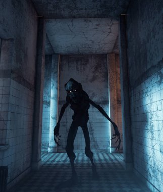Perili bir evde, 3d render korkunç canavar