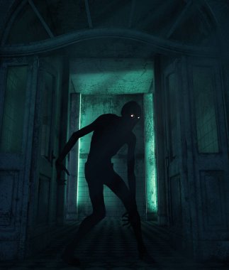 Creepy monster in a haunted house,3d rendering clipart