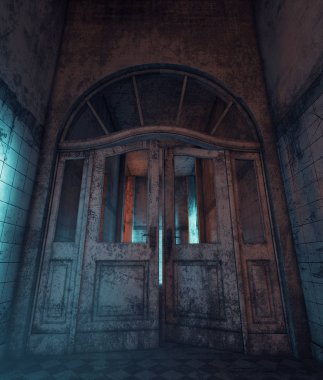 Perili ev, 3d render bir eski kapılar açmamalısınız kapıları