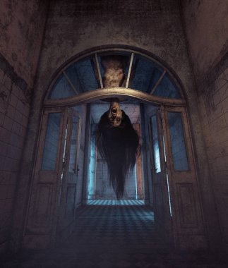 House, onu home.3d illüstrasyon başka hiçbir yerde gitmek asla hayalet kadın undead 