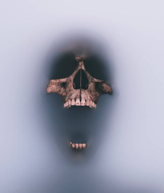 Evil skull try to come out from other dimension,3d rendering clipart