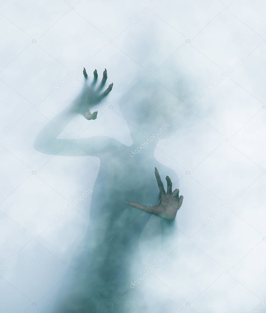 Escape of an evil,Figure of an evil person try to come out from other dimension,3d rendering