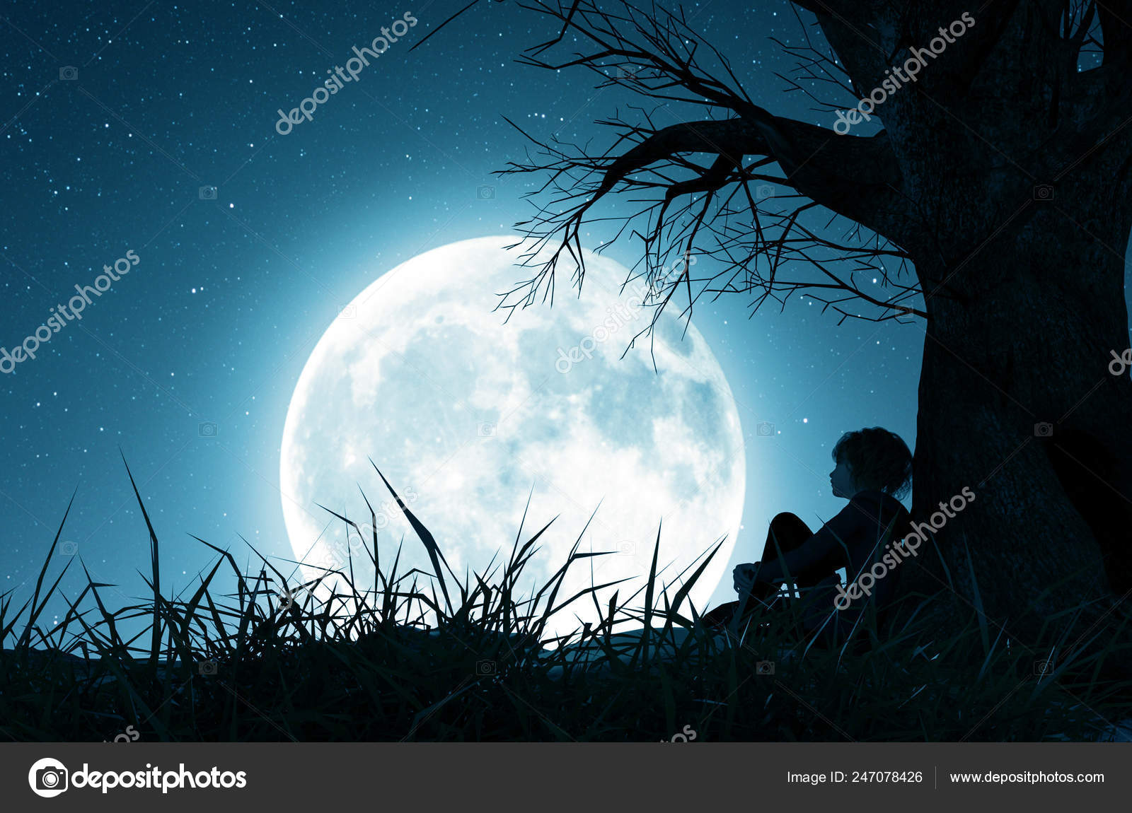 Lonely Girl Looking At The Moon Lonely Girl Sitting Alone Tree Looking Moon Rendering Stock Photo C Lighthouse Lonely Girl Looking At The Moon Lonely Girl Sitting Alone Tree Looking Moon Rendering Stock Photo C Lighthouse