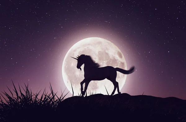 Unicorn Moonlight Rendering — Stock Photo, Image
