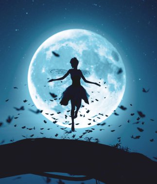 3d rendering of a fairy flying in a magical night  clipart