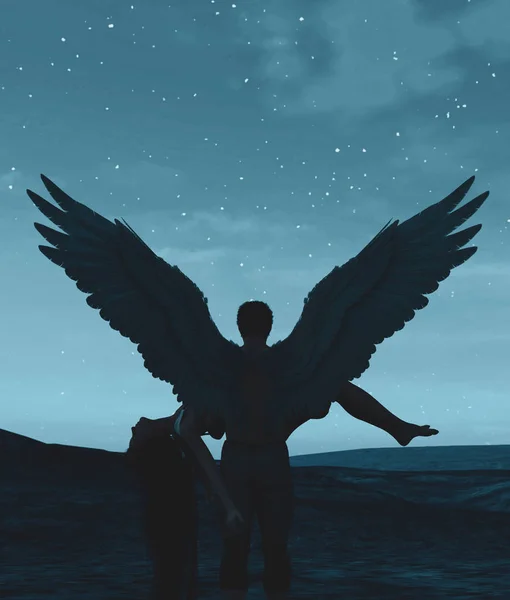 Jusqu'à ce que la mort nous sépare, illustration 3D d'un ange dans le ciel terre — Photo