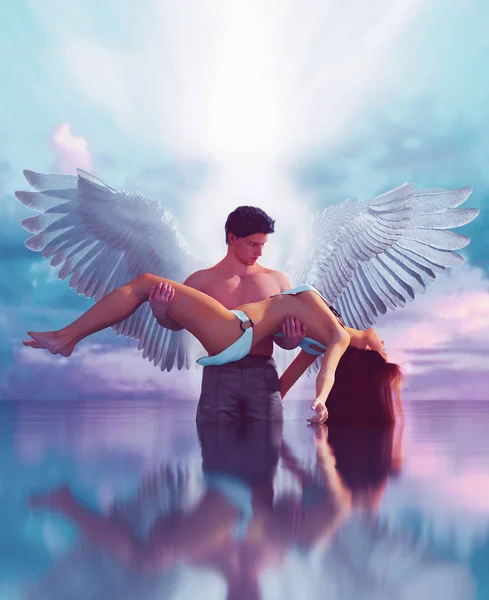 Póki śmierć nas część, 3d ilustracja aniołów w niebie ziemi — Zdjęcie stockowe