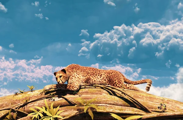 Gepard spoczywających na pniu drzewa — Darmowe zdjęcie stockowe