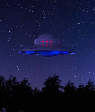 Geceleri ormanın üzerinde ufo tabağı