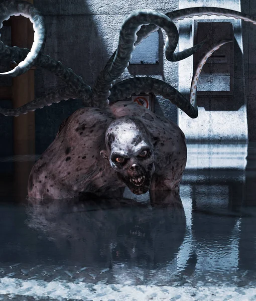Criatura monstruo en alcantarillado abandonado — Foto de Stock