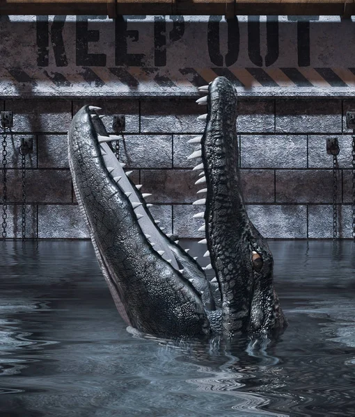 Alligator's tank please keep out — Stock Photo, Image