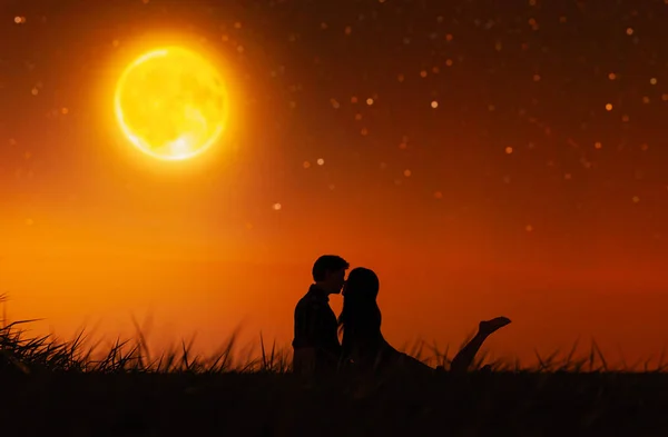 Amor parejas bajo la luz de la luna —  Fotos de Stock