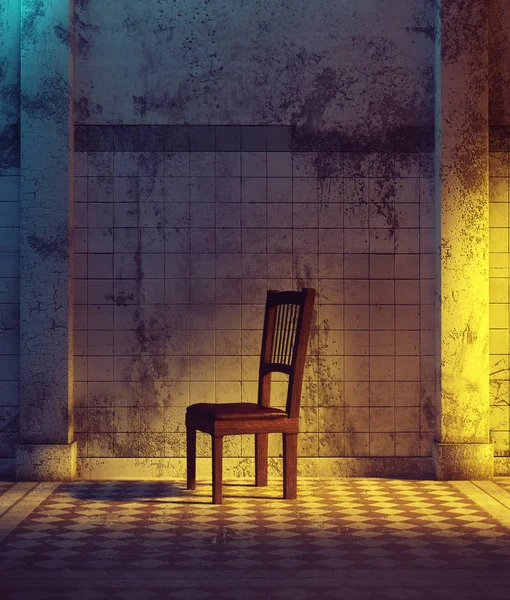 An old chair in haunted hallway,3d illustration for book cover — Stock Photo, Image