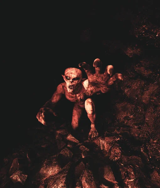洞穴中的怪物，3D渲染 — 图库照片