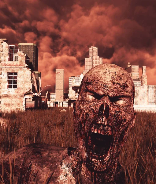 Enge zombie in verlaten stad, 3D rendering — Stockfoto