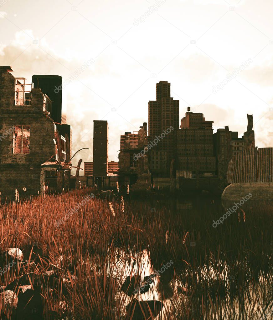 Scene of abandoned city,3d rendering