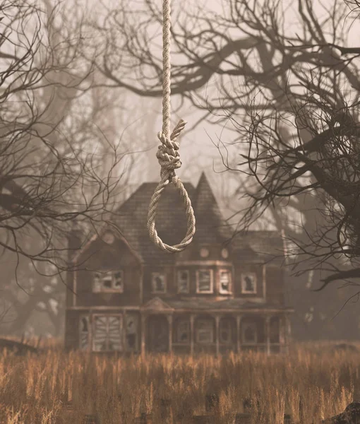 Repnoose hängande i läskig skog med hemsökta scenen, 3D-rendering — Stockfoto