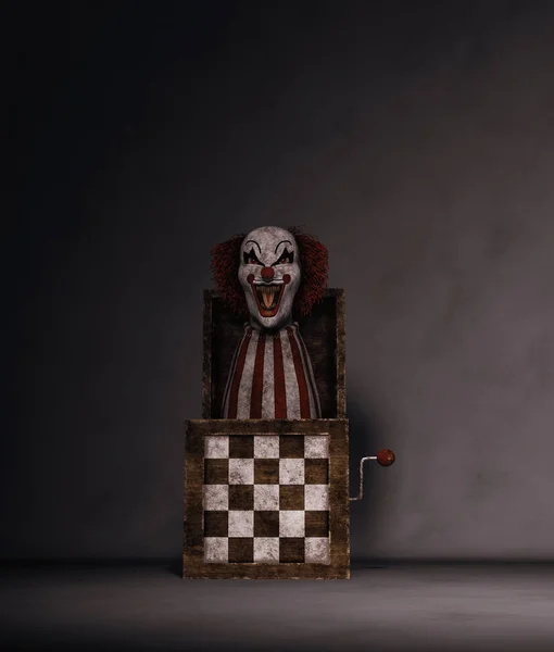 Jouet de clown dans la chambre noire, rendu 3d — Photo