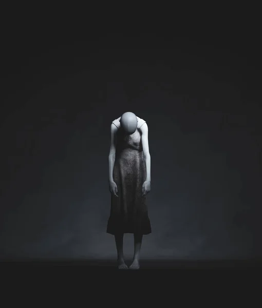 Mujer fantasma en la oscuridad, representación 3d — Foto de Stock