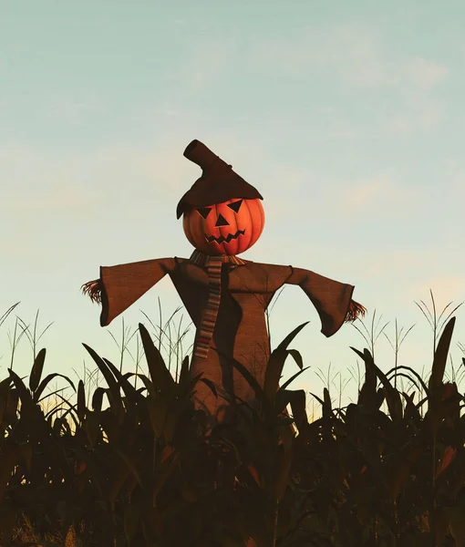 Dynia na wróble w polu kukurydzy, renderowanie 3D — Zdjęcie stockowe