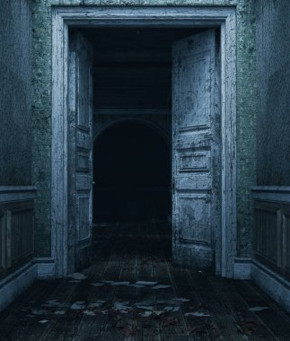 An old doors in abandoned house,3d rendering	 clipart