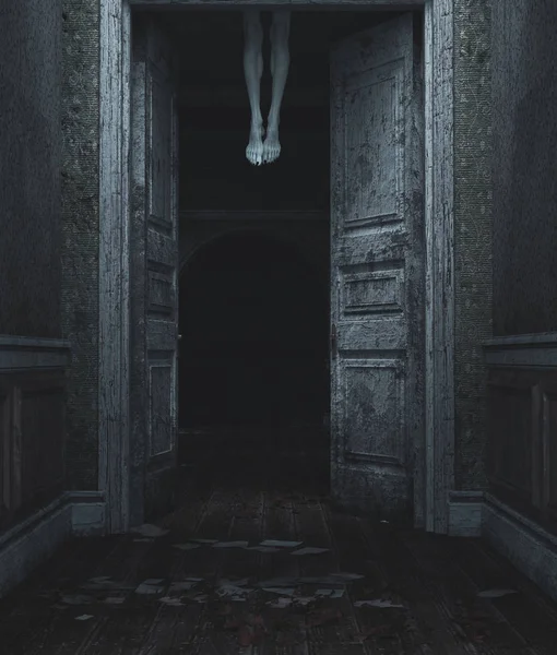 Ноги дьявола, 3d иллюстрация ног мертвого тела свисают с потолка — стоковое фото