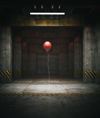 Sınırlı alanda kırmızı balon, 3d illüstrasyon