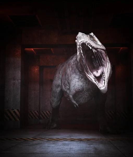 Aggressive dinosaur in restricted area,3d rendering — Stock Photo, Image