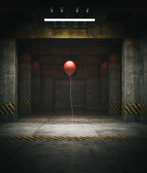 Červený balónek v zakázané oblasti, 3D ilustrace — Stock fotografie