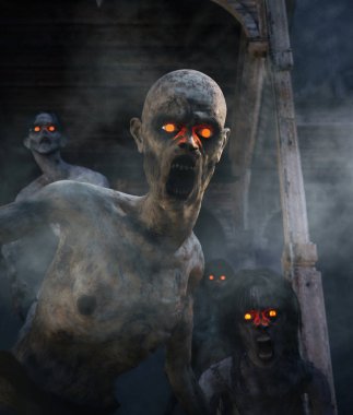 Zombiler uyandırmak, Undead uzun bir süre karadan, 3d illüstrasyon