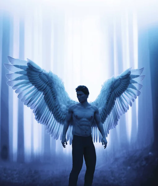 Mistik ormanda bir melek, 3d illüstrasyon