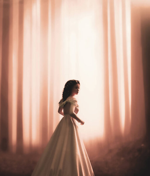 Woman walking in mystic forest,3d illustration