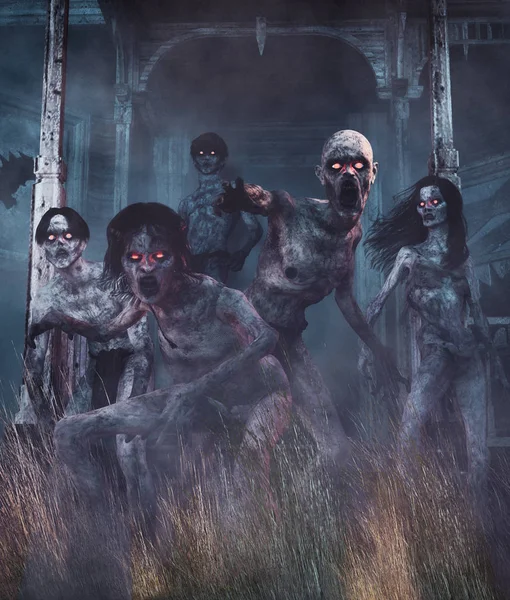 Zombies vakna, odöda från en lång tid mark, 3D illustration — Stockfoto