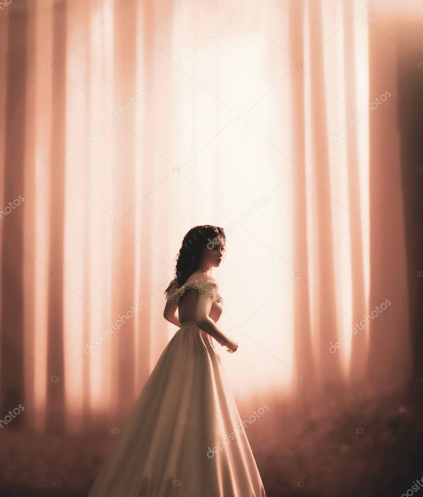 Woman walking in mystic forest,3d illustration