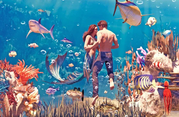 Una historia de amor entre el hombre y la sirena — Foto de Stock