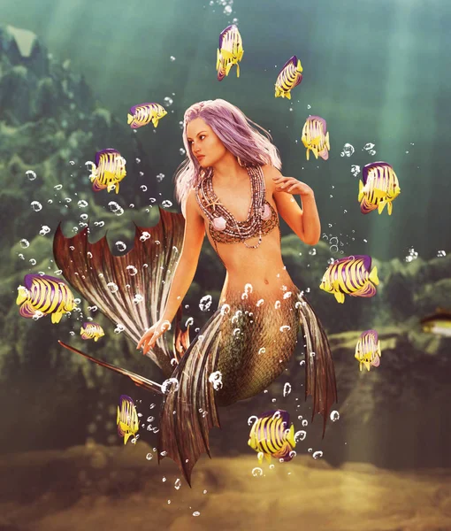 3d fantasía sirena en mítico mar — Foto de Stock