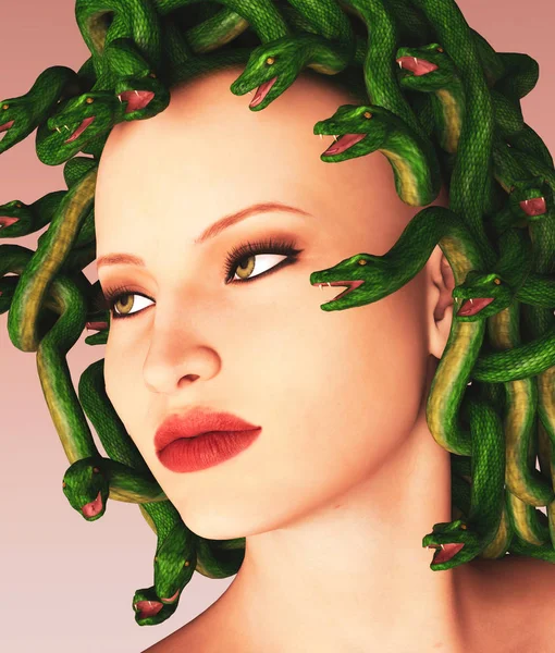 Porträtt av Medusa, 3D illustration för bokomslag — Stockfoto
