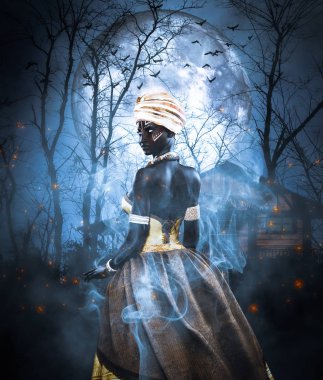 Voodoo kraliçe veya Lady şaman, kitap kapağı fikirleri için 3d illüstrasyon