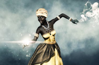 Voodoo kraliçe veya Lady şaman, kitap kapağı fikirleri için 3d illüstrasyon