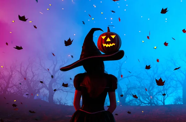 ハロウィーンの夜のファンタジー魔女、3Dイラスト — ストック写真