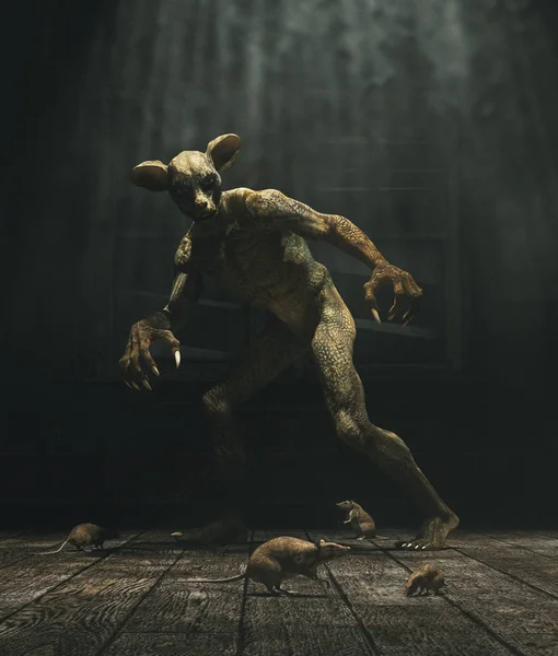Monsterhaus, dieses Monster ist von Eidechse und Maus mutiert, fehlgeschlagenes Experiment reborn a new horror, 3D Illustration — Stockfoto
