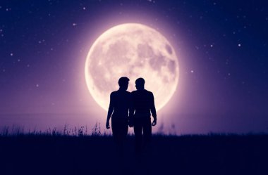 Gay couples under the moonlight,3d rendering clipart