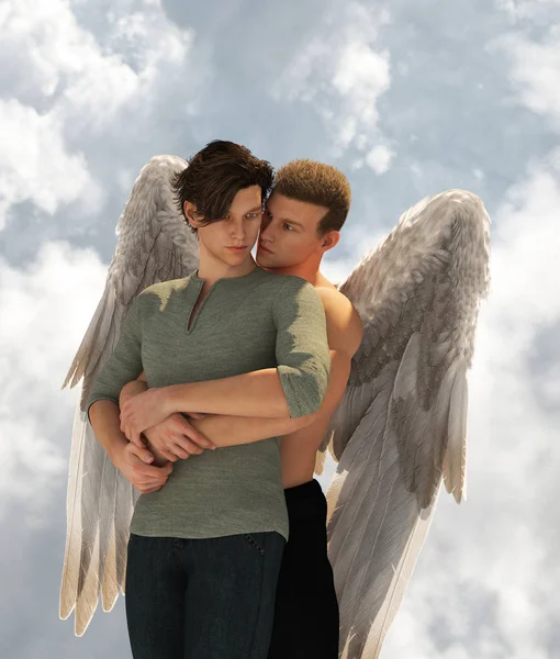 Amor desde el cielo, Gay fantasía romántica conceptual, 3d ilustración —  Fotos de Stock