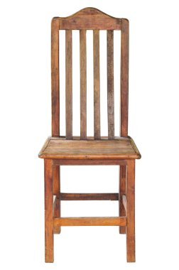 Kırpma yolu ile beyaza izole edilmiş Eski Ahşap Sandalyenin Önü