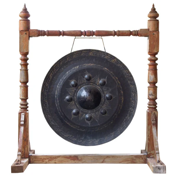 Gong Antique Traditionnel Thaïlandais Isolé Sur Fond Blanc Avec Chemin — Photo