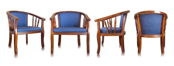 Conjunto Cadeira Madeira Azul Isolado Fundo Branco — Fotografia de Stock