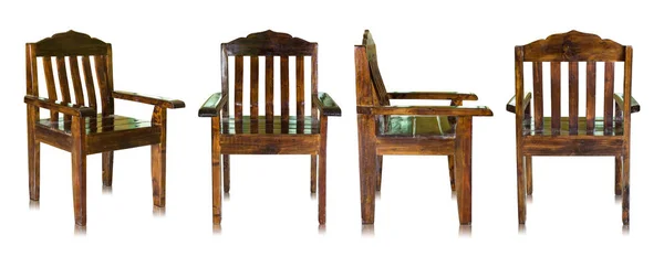 Sada Tmavá Dřevěná Židle Izolovaných Bílém Pozadí — Stock fotografie