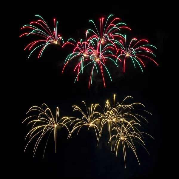set of fireworks isolated on black background